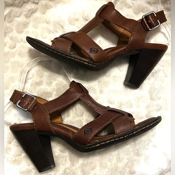 Born Chenille brown leather strappy slingback heel sandals women’s size 8M - Picture 10 of 16